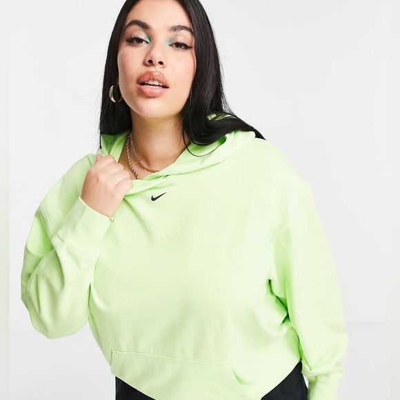 NIKE Women's Washed Cropped Neon Green Casual Sporty Oversized Hoodie Size M - Picture 6 of 15